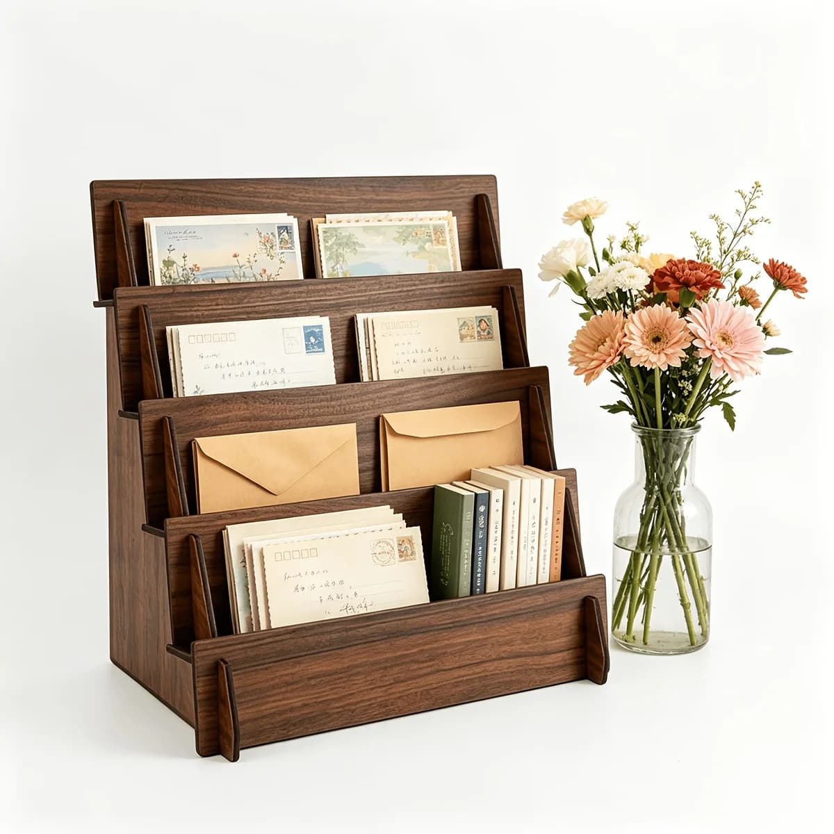 2026 Latest Models Card Display Stand Wood Postcard Holder Desk Bracket Cards Organizer 2-4 Layer Decorative Shelves Office Gift