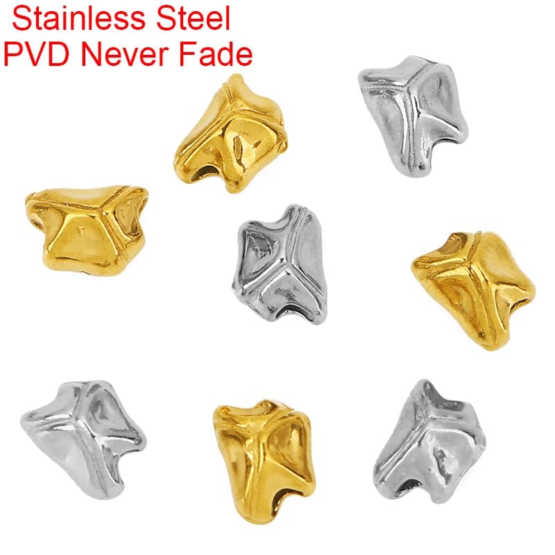 10pcs PVD Never Fade Stainless Steel Necklace Spacer Beads 7mm Irregular Big Hole Beads For Jewelry Making Bracelets Findings
