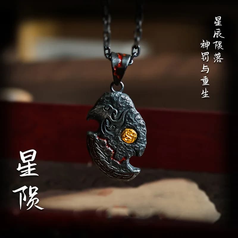 Chinese Style Handmade Star Fall Tomahawk Pendant Necklace Taoist Tai Chi Big Dipper Lucky Blessing Wealth Attracting Fortune