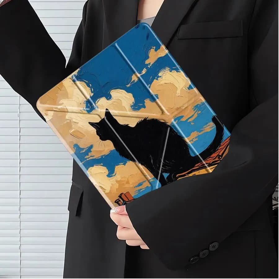 Custodia Protettiva Nera Cool Holder per Tablet iPad Pro 11, 10, 9, 8, 7, 12.9 pollici, Mini 6, 7, Air 4, 5, M3, M2, 1, 2, M4, 11 pollici, Pro