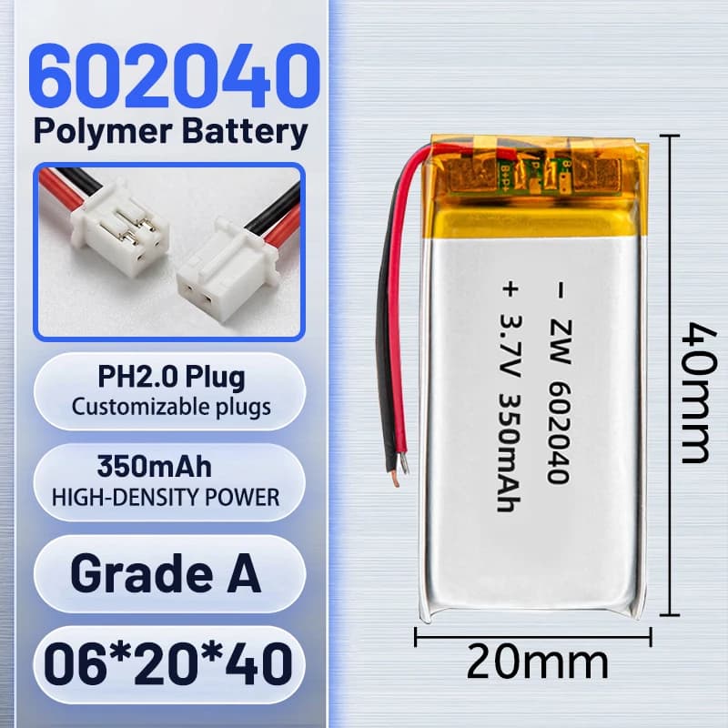 Batteria agli ioni di litio polimerica da 3,7 V 350 mAh 602040 per selfie stick, spray, registratore per conferenze, penna PPT.