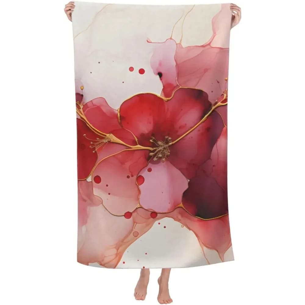 Elegante Telo Mare in Marmo con Motivo Floreale a Fiori di Prugna, Asciugatura Rapida, Assorbente, Leggero, Anti-Sabbia, Essenziale per Viaggi, Piscina e Spa
