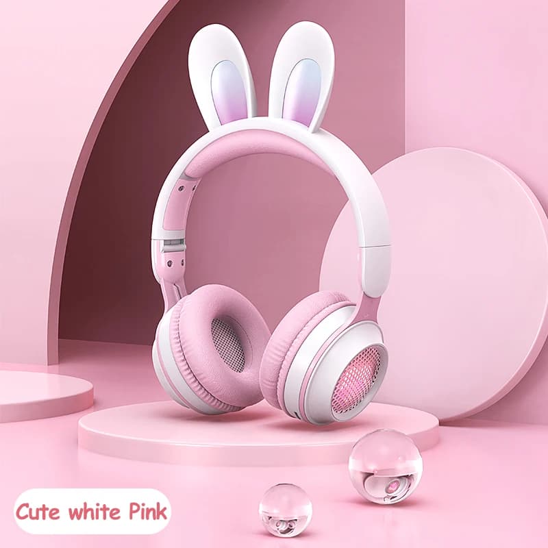 Cuffie wireless Cuffie con orecchie di coniglio con microfono Cuffie Bluetooth per musica da ragazza carina per cuffie da gioco per bambini