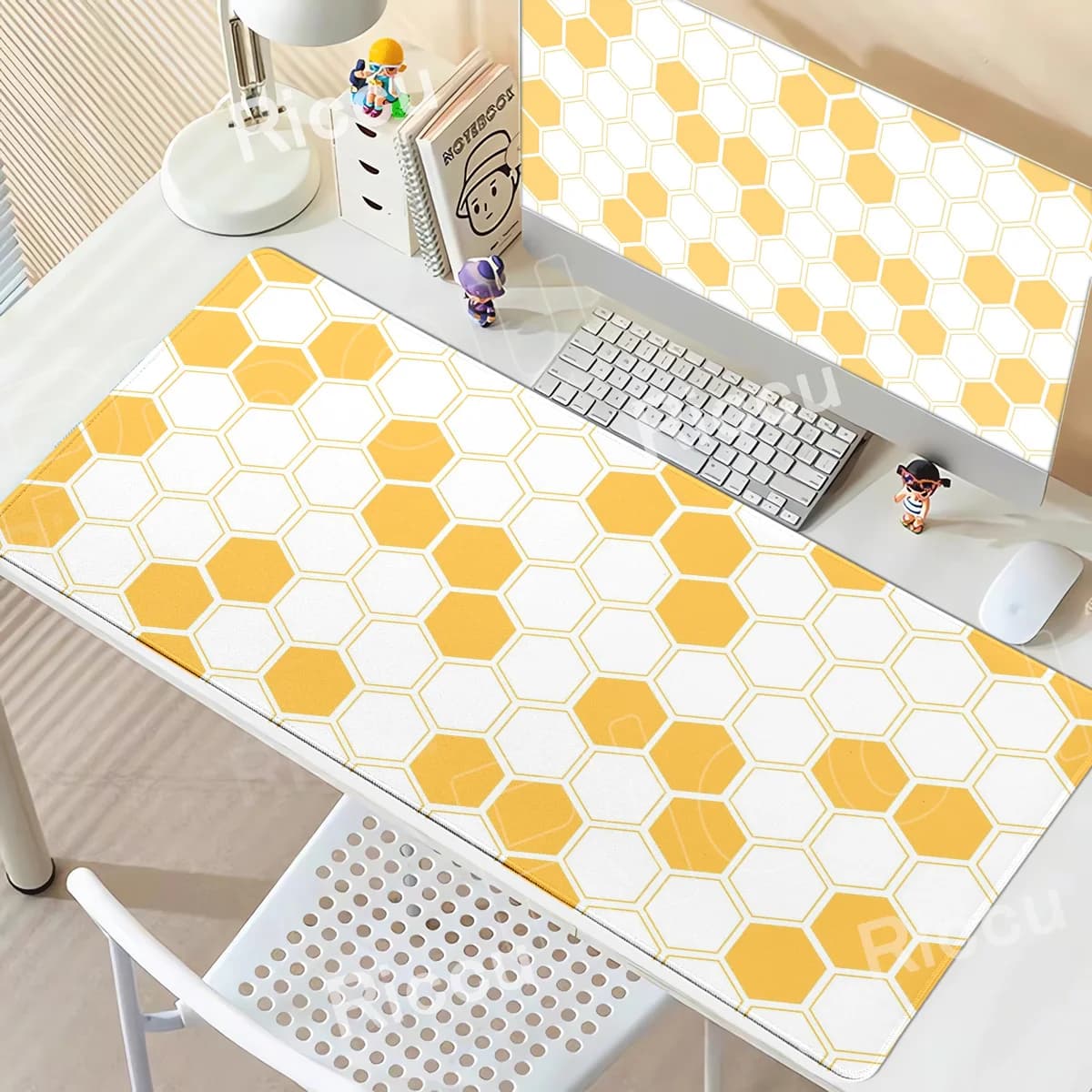 Tappetino per mouse da gioco XXL con stampa HD, tappetino da scrivania geometrico grande, accessori, tappetino per mouse esagonale in gomma antiscivolo 400x900 mm, tappetini per tastiera