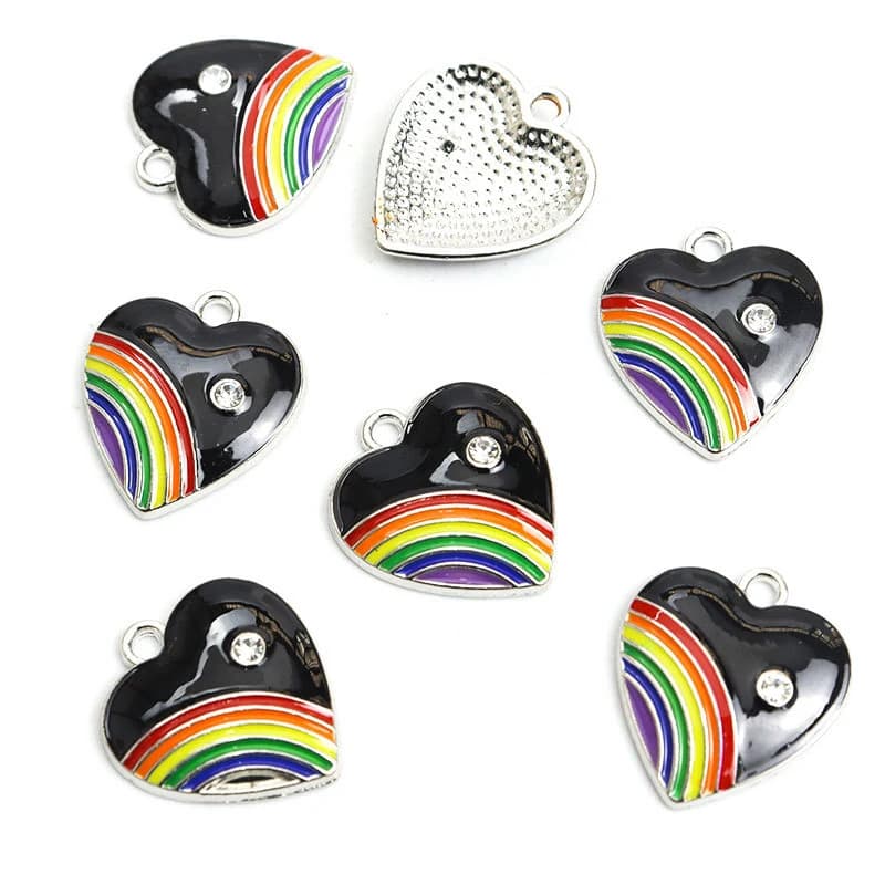 7Pieces New style rhinestone rainbow heart oil drop pendant earrings necklace bracelet handmadeDIYOrnament Accessories Party dec