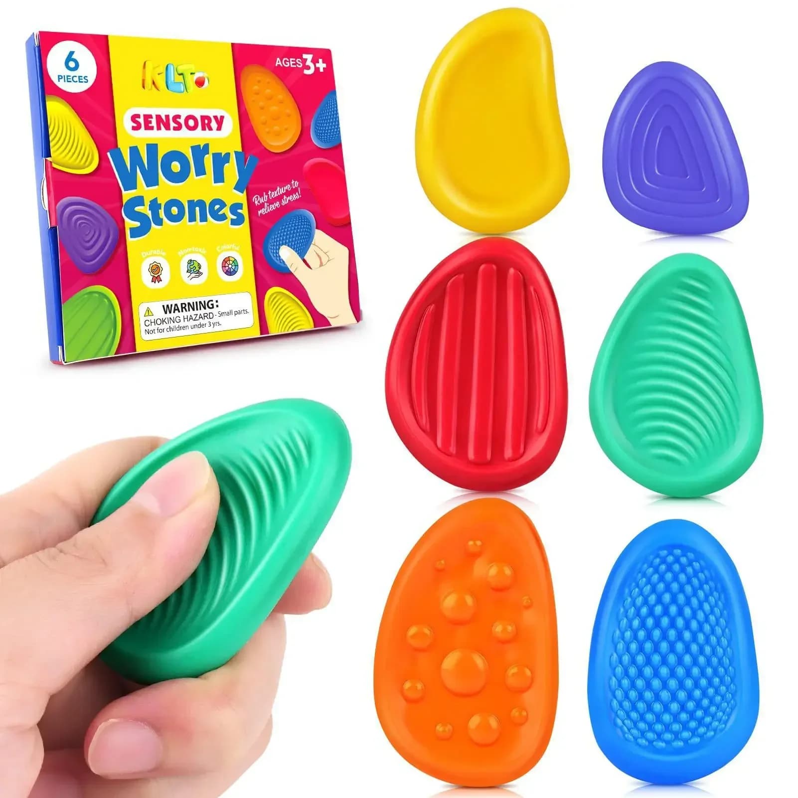 2026 Nuovi giocattoli Fidget per adulti Pietra sensoriale in silicone Confezione da 6 testurizzati per autismo Bambini Calmante Fidget Giocattoli antistress...