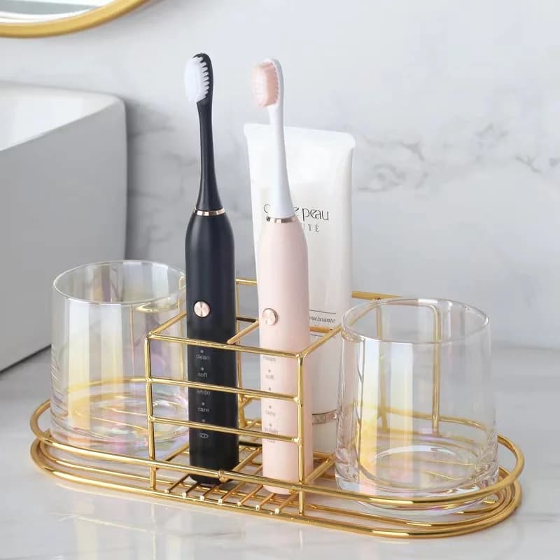 Mensola portaspazzolino in oro mensola per bagno supporto a parete per doccia bicchiere per doccia set di dentifricio supporto per organizer per rasoio