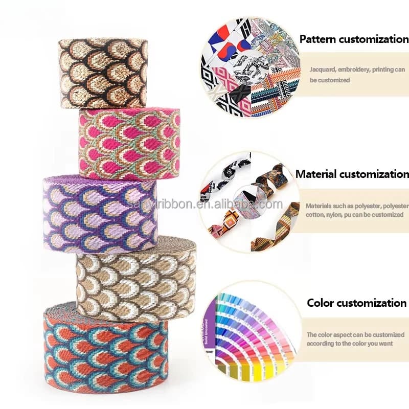 Custom logo Pattern Polyester Webbing Nylon Webbing for Cross-body Bag Shoulder Strap Belt Strap Guitar Strap