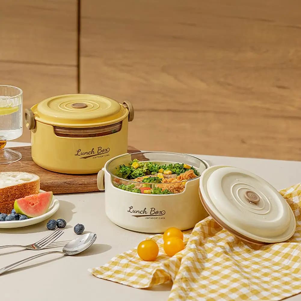 Contenitore per Alimenti in Vetro da 800ML, Ermetico, Adatto al Microonde, Rotondo, per Scuola, Lavoro, Picnic, Bambini e Adulti