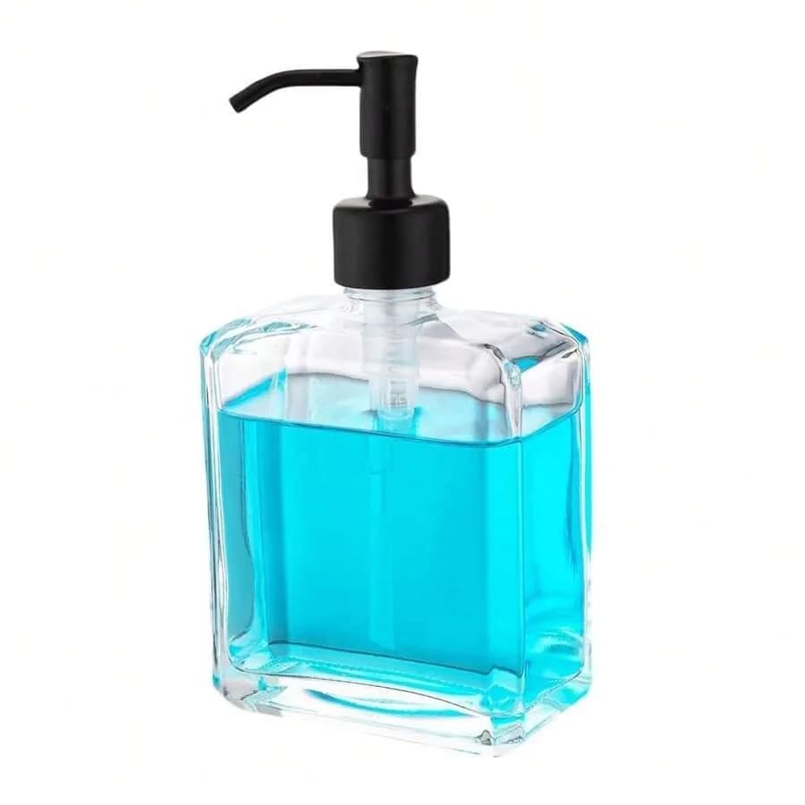 Dispenser per Sapone Liquido in Vetro Trasparente Quadrato, Bottiglia Ricaricabile con Pompa Nera e Erogatore in Acciaio Inossidabile Antiruggine