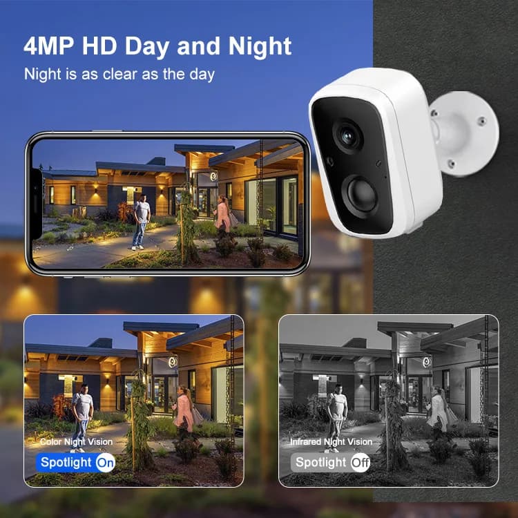 Telecamera IP Dome Wireless PTZ a Colori 4MP con APP Eseecloud, Alimentazione Solare, Interfono WIFI, Impermeabile, per Sicurezza Domestica e Monitoraggio Bambini