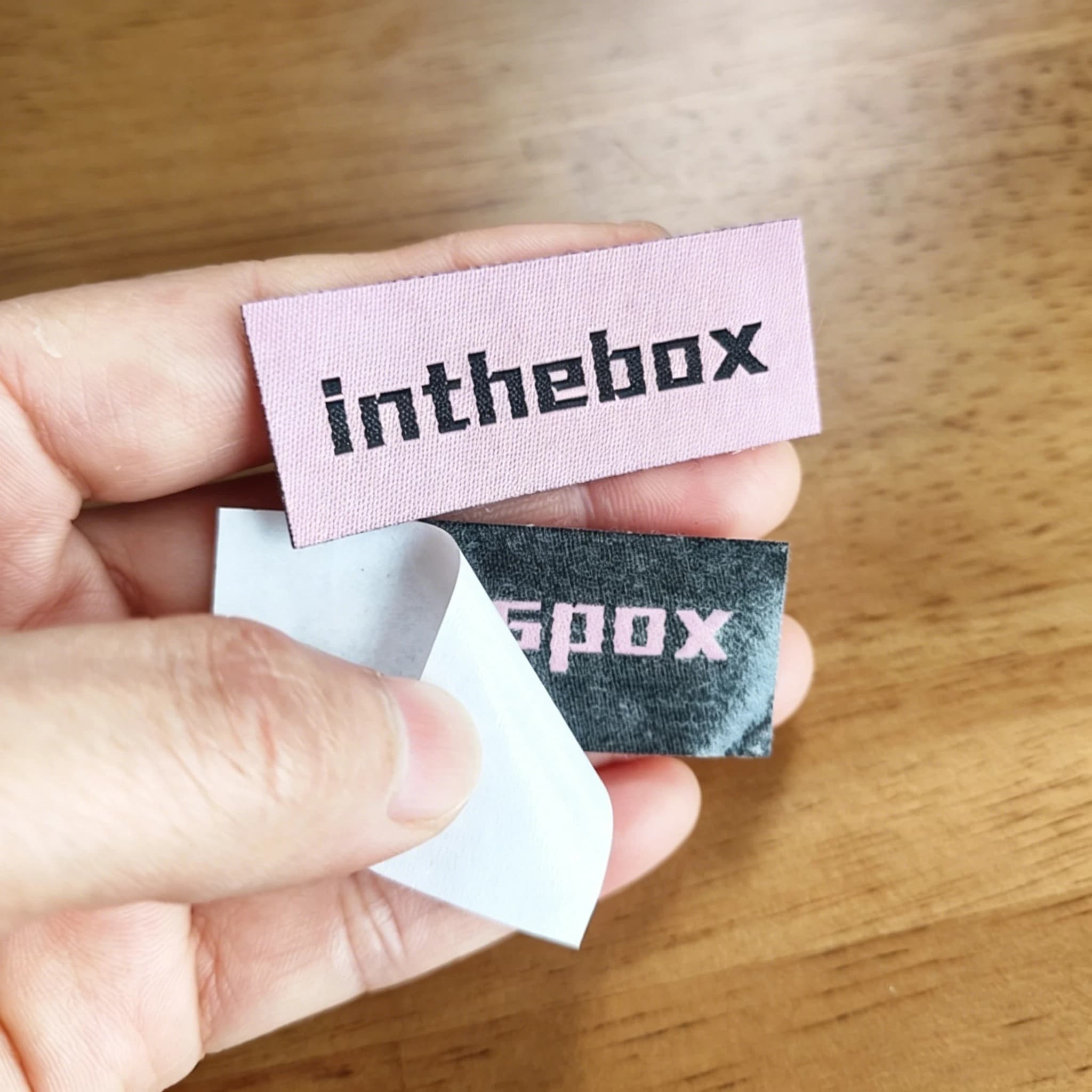 Custom Self-Adhesive No Sew Woven Label Stick-On Neck Tag Care Label with Double-Sided Tape for Clothing Replacement Wholesale