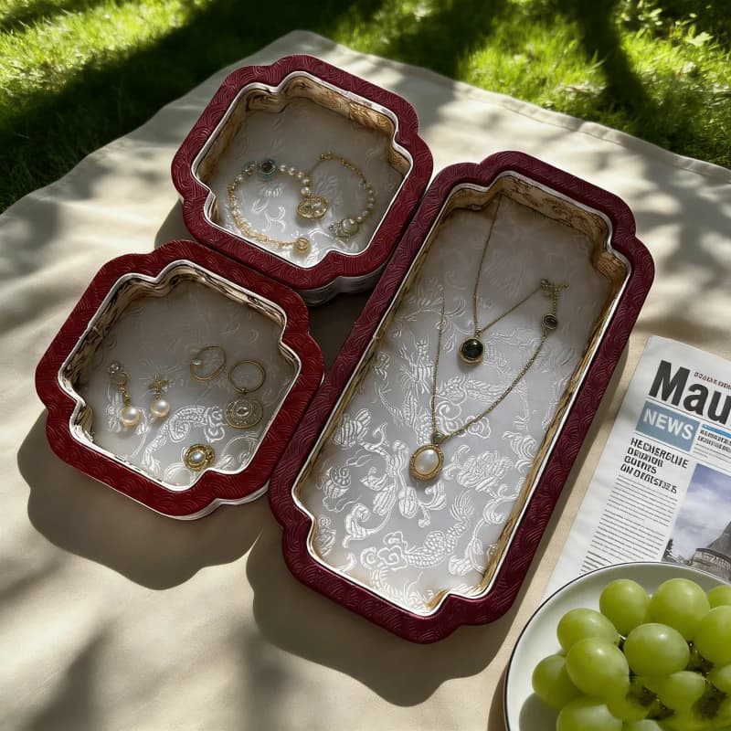Elegante Scatola Porta Gioielli Stile Corte, Vassoio in Velluto di Giada, Contenitore Antipolvere, Regalo Elegante per Eid e Ramadan per Lei