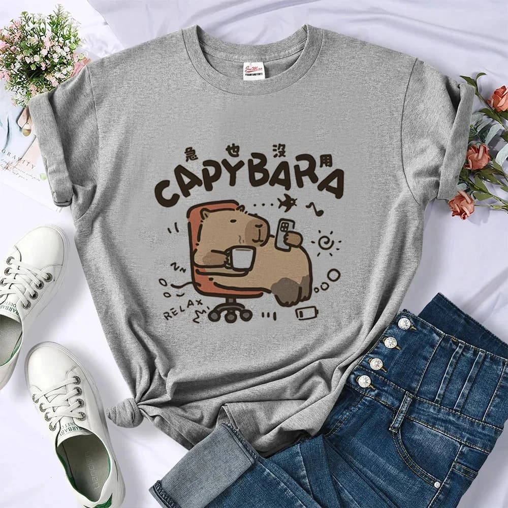 Maglietta Capybara teenager kawaii Y2k estetica T-shirt gotica Traspirante Y2k Gothic Pop Culture Grafica digitale