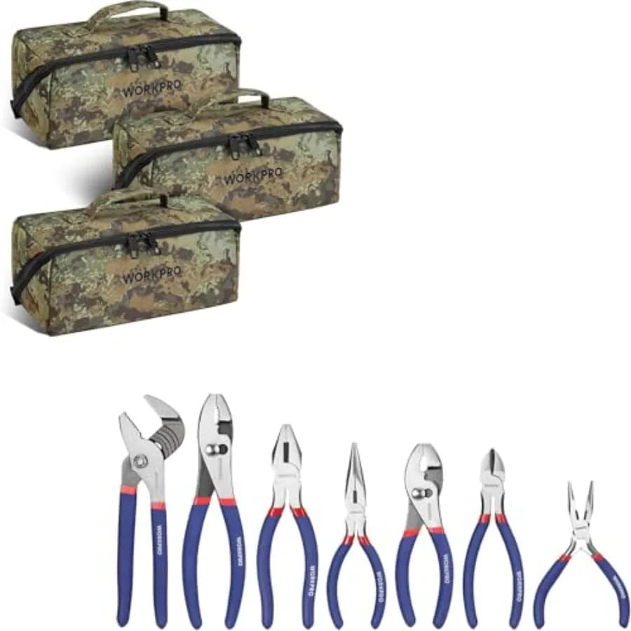 Set di 7 pinze con giunto scanalato e borsa porta attrezzi resistente da 10 pollici per utensili multiuso a bocca larga