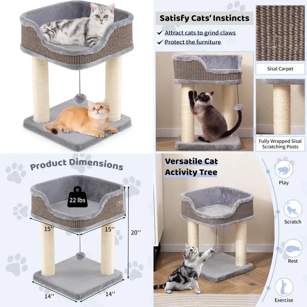 Tangkula Piccolo albero per gatti da interno, torre per gatti moderna in moquette con morbido pesce persico in peluche, letto per gatti condominio per gatti con tiragraffi