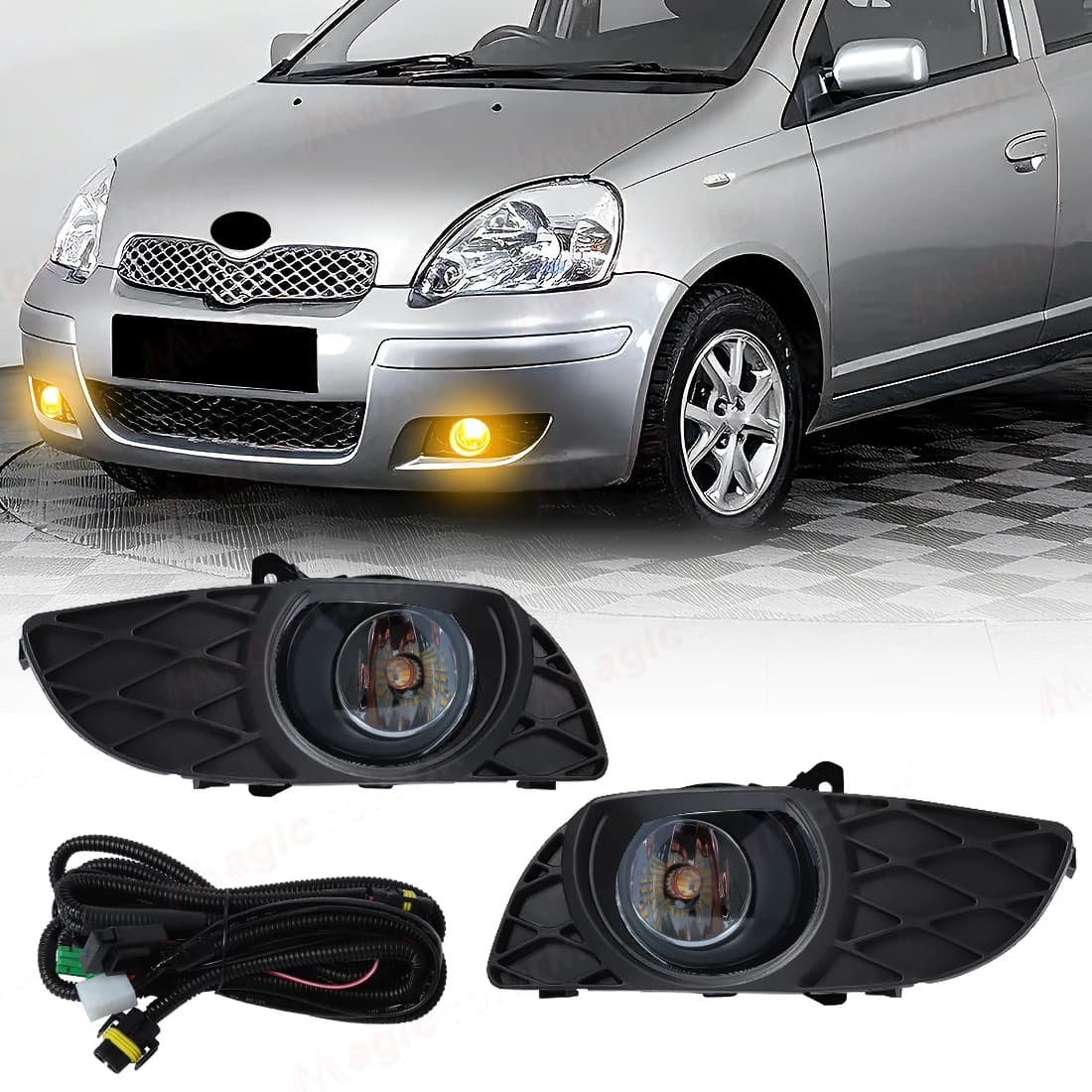 1SET LED Fendinebbia Per Toyota Yaris Vitz 2003 2004 2005 2006 Fendinebbia Auto Paraurti Anteriore Fendinebbia con Telaio Coperture filo 12V
