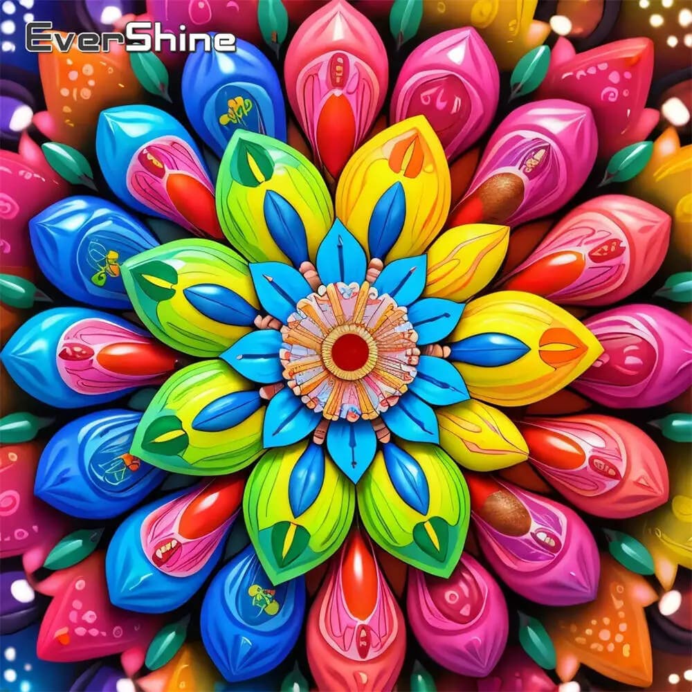 Evershine Diamond Embroidery Mandala Colorful DIY Acrylic Craft Supplies Diamond Painting Abstract Flower Mosaic Wall Decor
