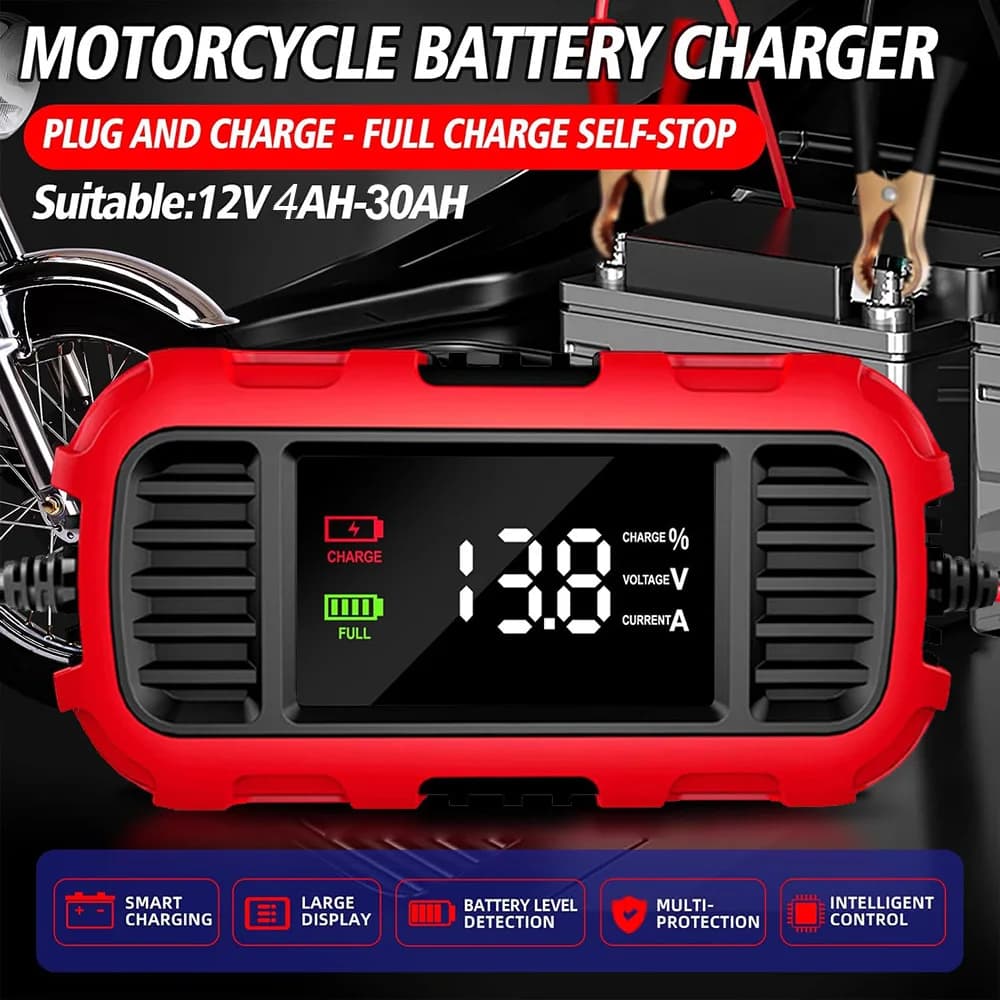 Caricabatterie per auto Manutenzione batteria digitale 12V 2A per batterie al piombo Cella di accumulo Ricarica batteria per scooter moto