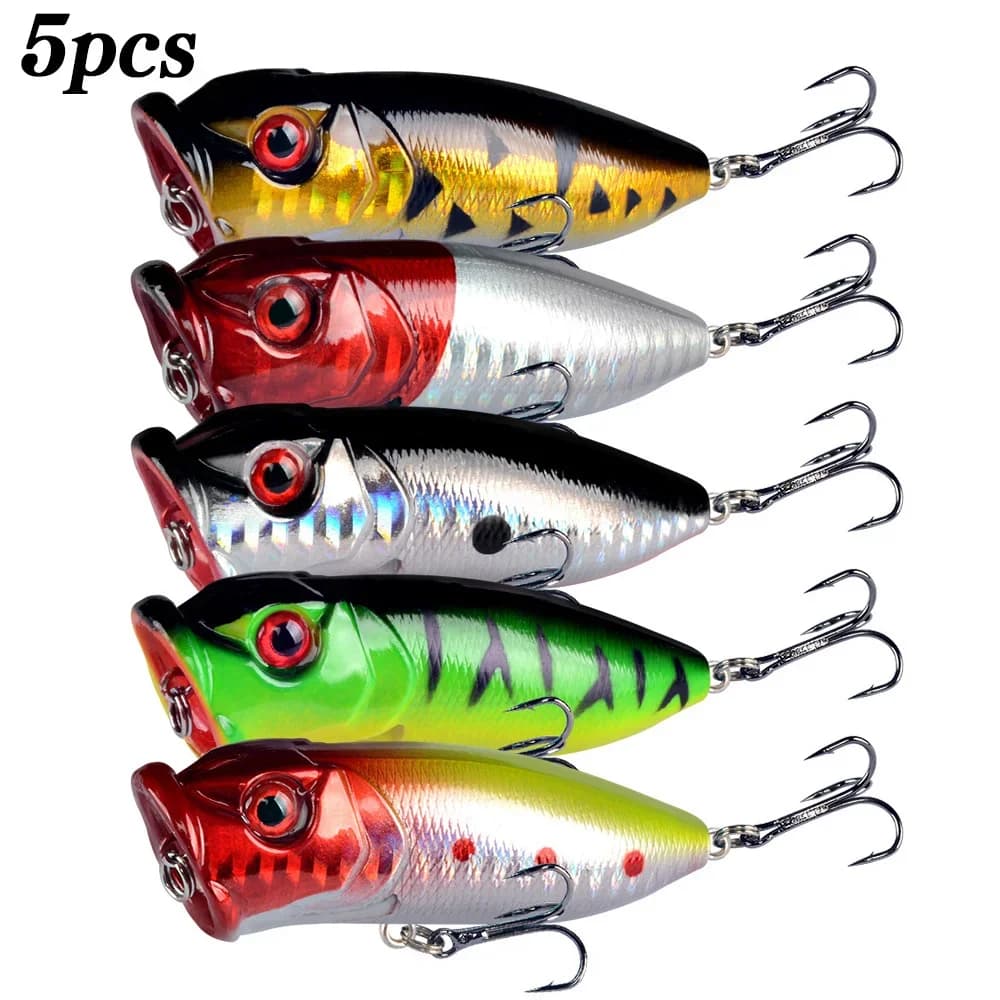 5 pezzi esche da pesca popper occhi 3d esca topwater Crankbait Wobblers attrezzatura da pesca