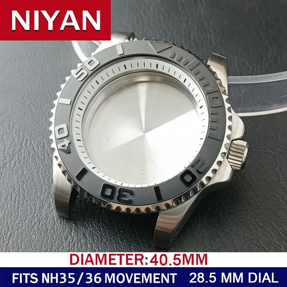 High quality silver GMT black case with inner ring 40,5 mm FIT watch case NH34 N H35 NH36 Movement/quadrant Automatic watch box