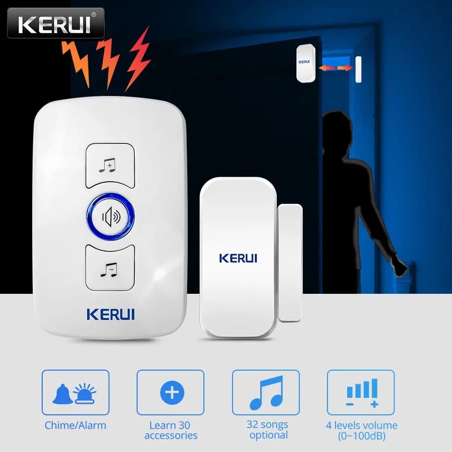 KERUI M525 Campanello senza fili Allarme antifurto 32 brani Opzionale 500ft Campanello per porta Sicurezza domestica Benvenuto Campanello antifurto intelligente