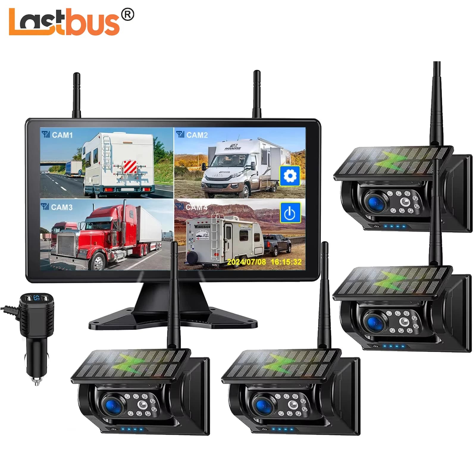 Lastbus Monitor DVR Digital Wireless Digital Touch Screen 10.1 "With 1080P Reverse Solar Panel Wireless Camera for Trucks/Remove
