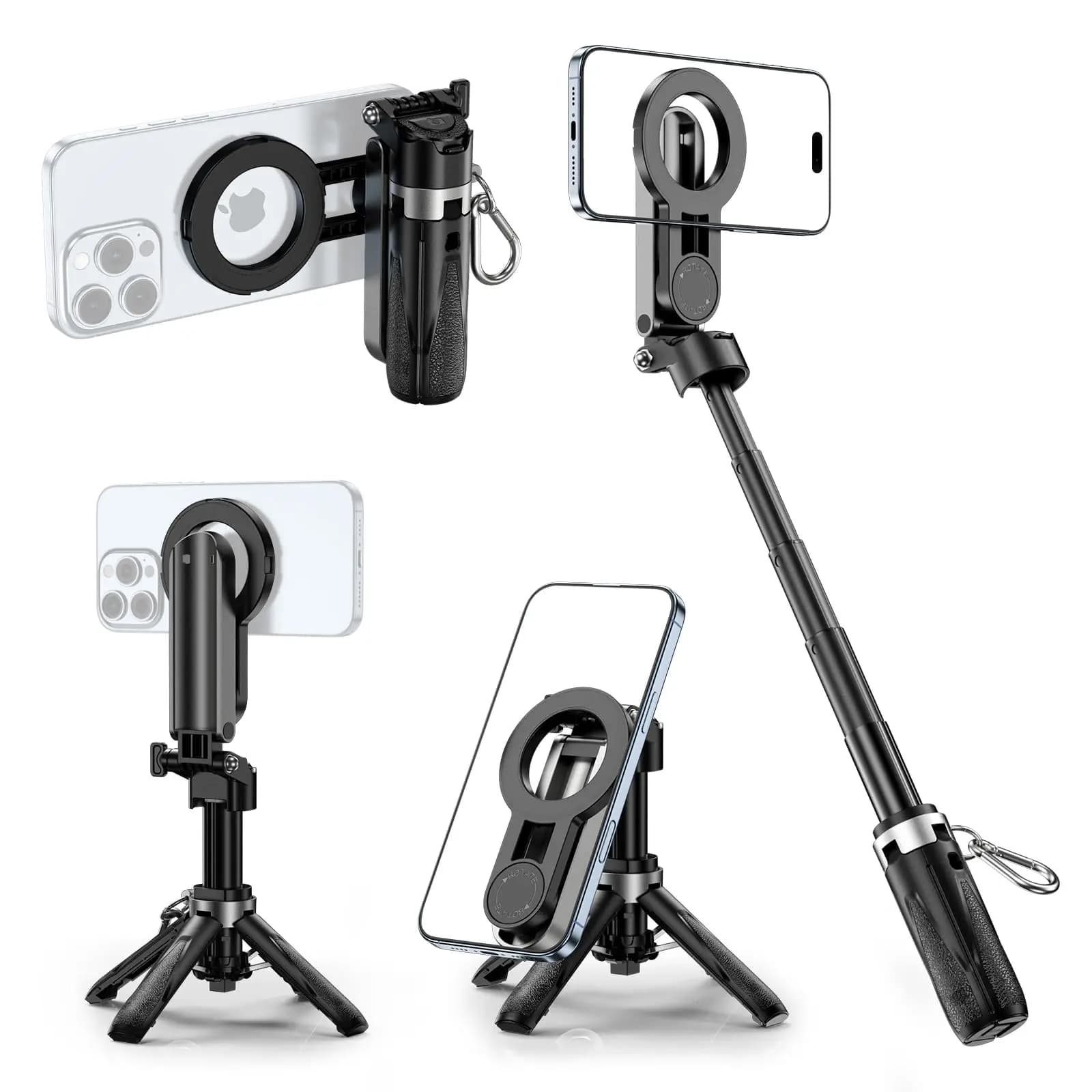 Mini treppiede magnetico per selfie stick, impugnatura pieghevole, telecomando Bluetooth staccabile, compatibile con iPhone Android per foto