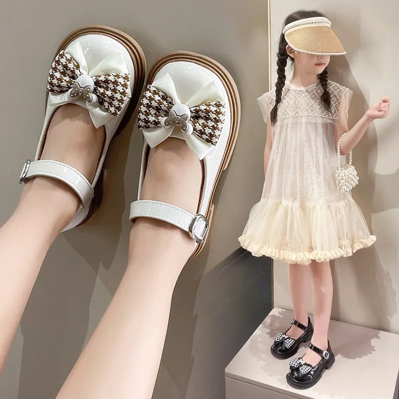 2025 Loafers Girl Leather Shoes Spring Fashion Mary Jane Bow Dance Kids Princess Shoes Flat Heels Children's Dresses Shoe 26-36