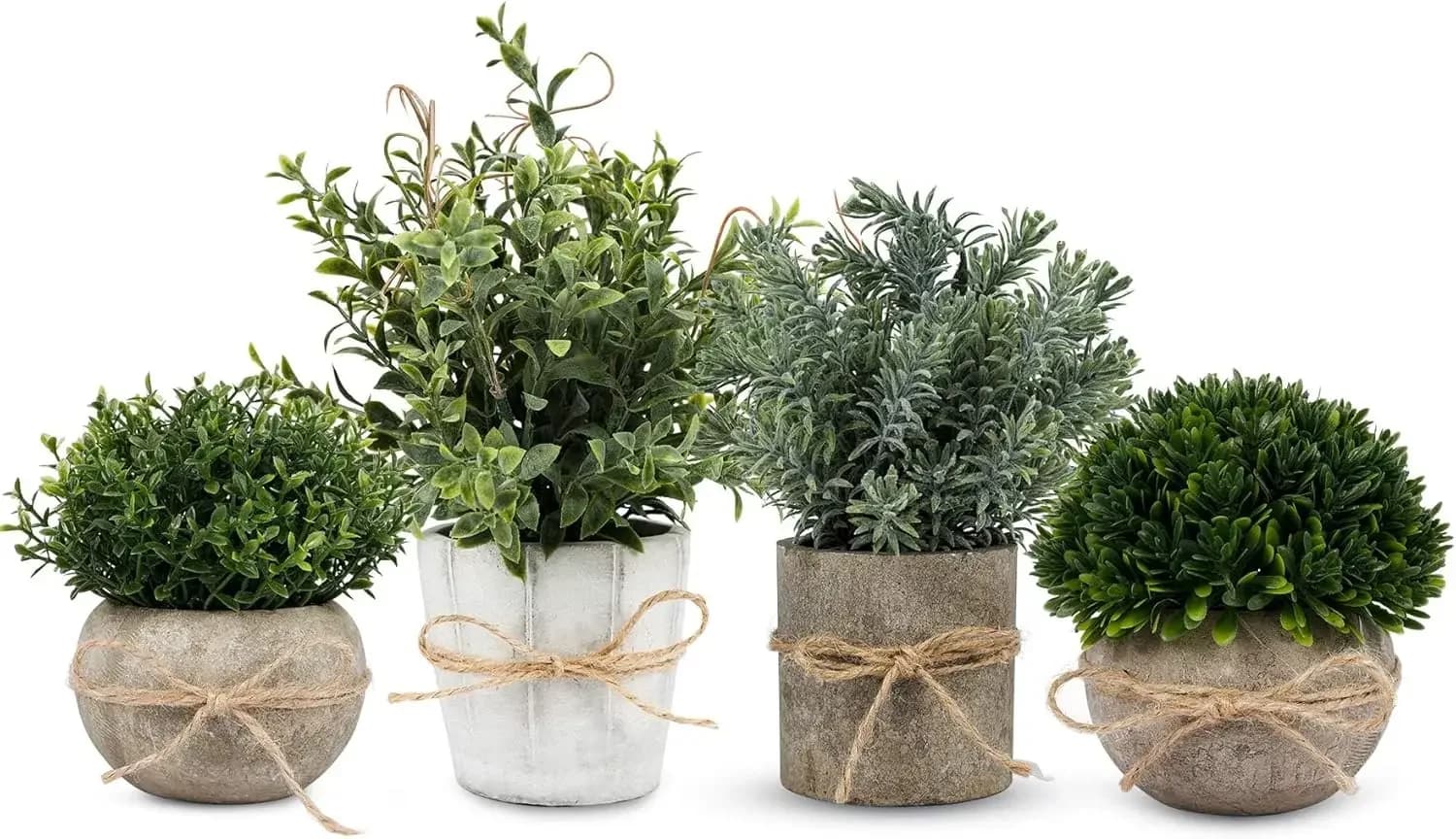 Set di 4 Mini Piante Artificiali in Vasi di Polpa Bianca per Decorazione Interna di Casa, Bagno, Camera da Letto, Cucina, Ufficio e Scaffali