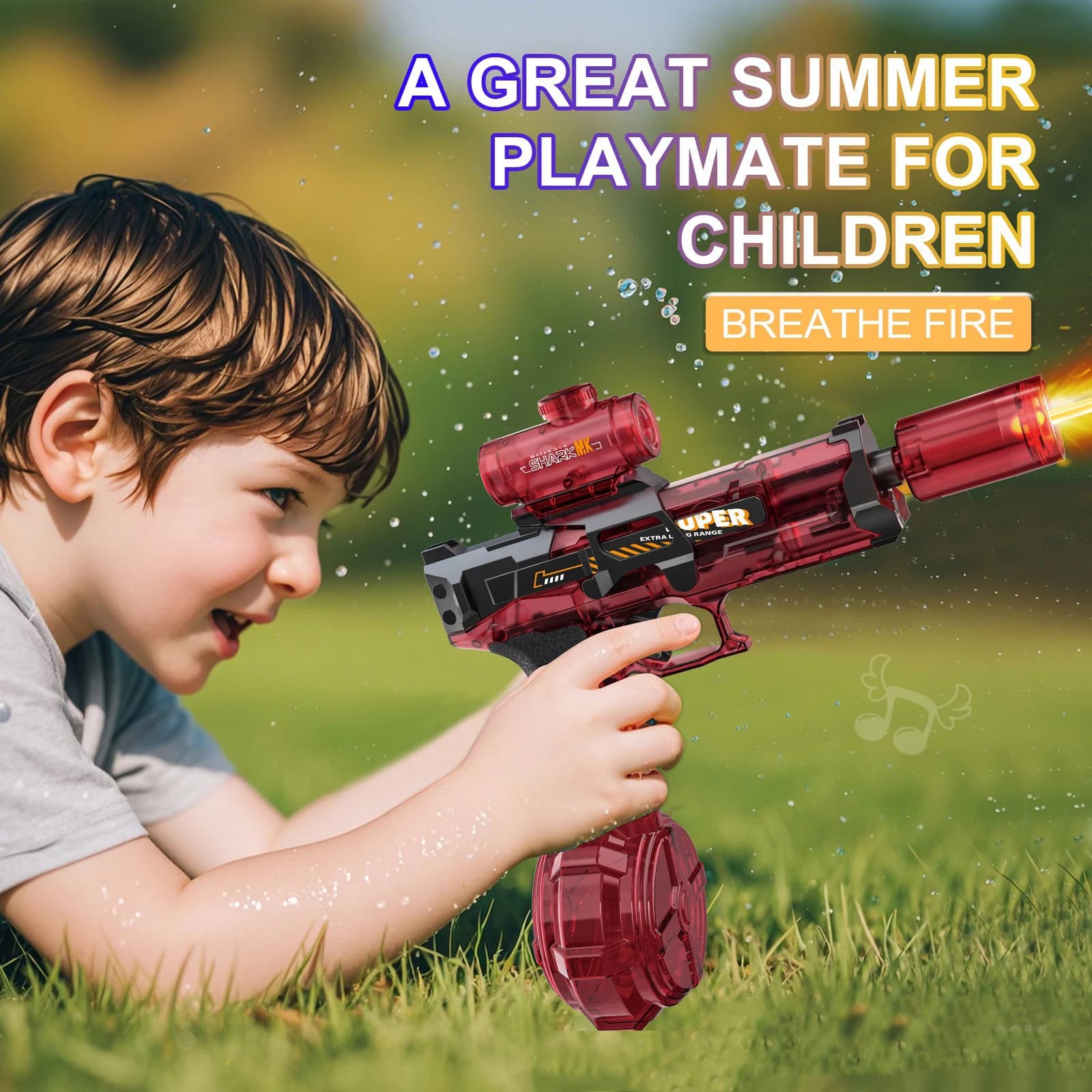 Pistola ad Acqua Elettrica con Simulazione di Sparo e Rinculo, Giocattolo per Bambini con Sensore Automatico e Luci, Pistola ad Acqua per l'Estate, Gioco da Spiaggia per Bambini