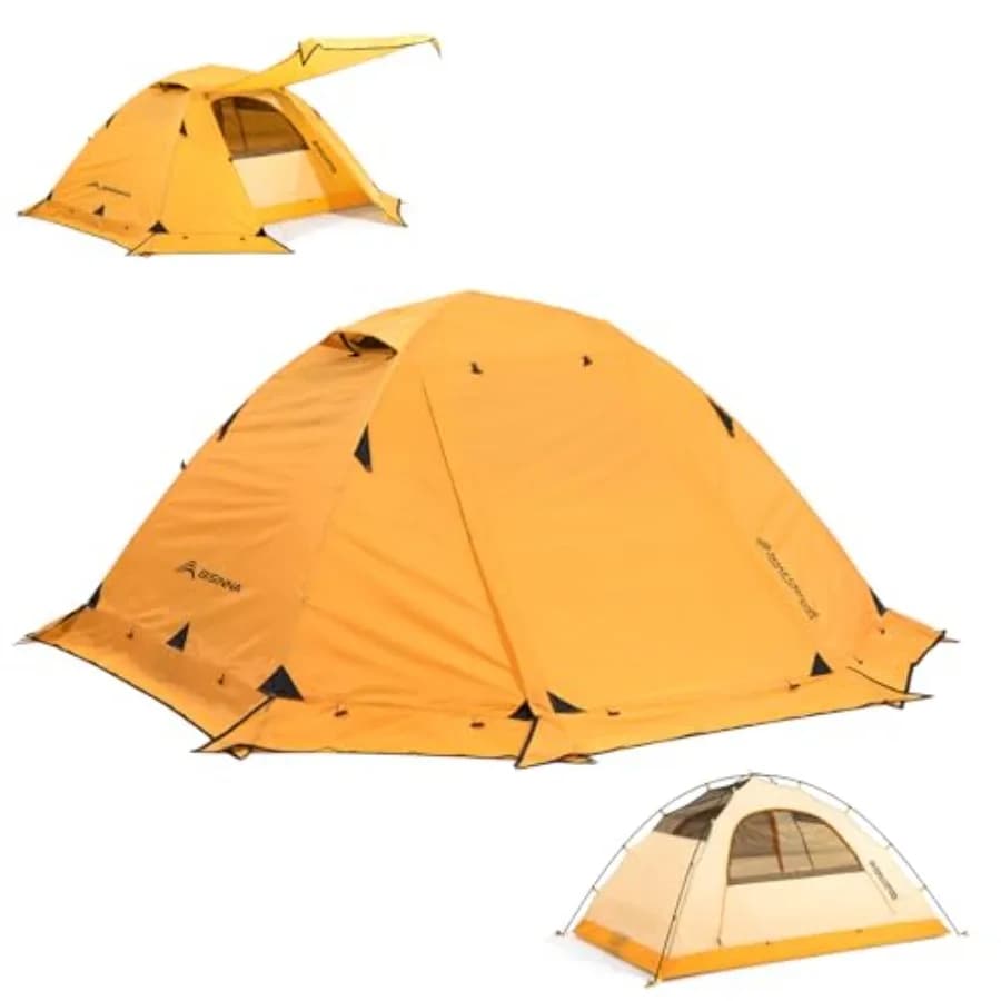 Tenda da campeggio per 4 stagioni, pali in lega di alluminio, grigio-nero, design a doppio strato impermeabile per una facile installazione in climi freddi