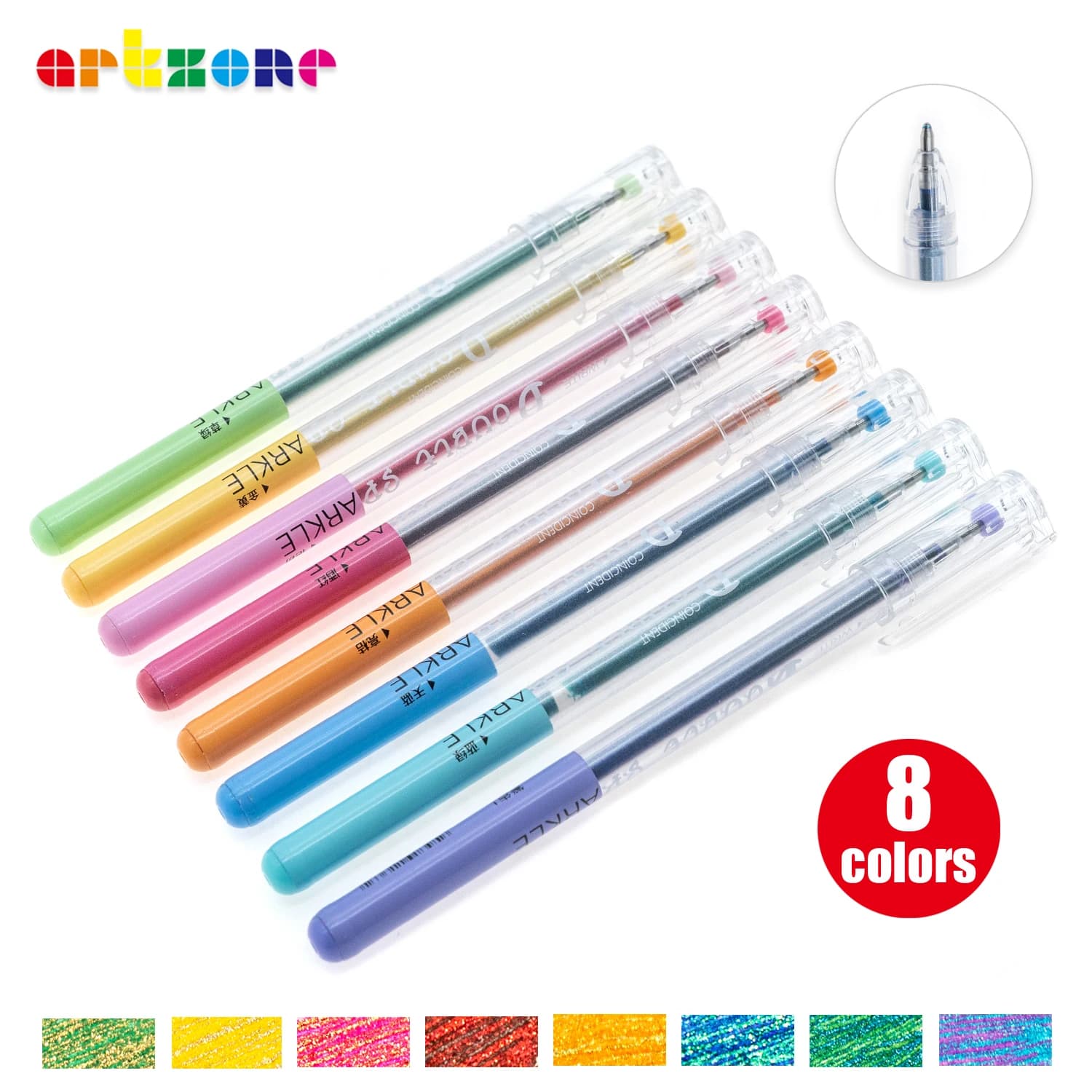 Penne Gel Glitter Color metallizzato per adulti e bambini, punta a sfera da 0.7mm, penne scintillanti, penne Glitter per diario da colorare, 8 colori