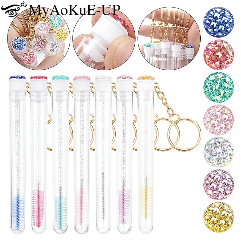 10/20pcs Eyebrow Brush Crystal Lash Mascara Bacchette Gold Keychain Eyebrow comb Spoolies Container Eyelash Brushes Makeup Tool