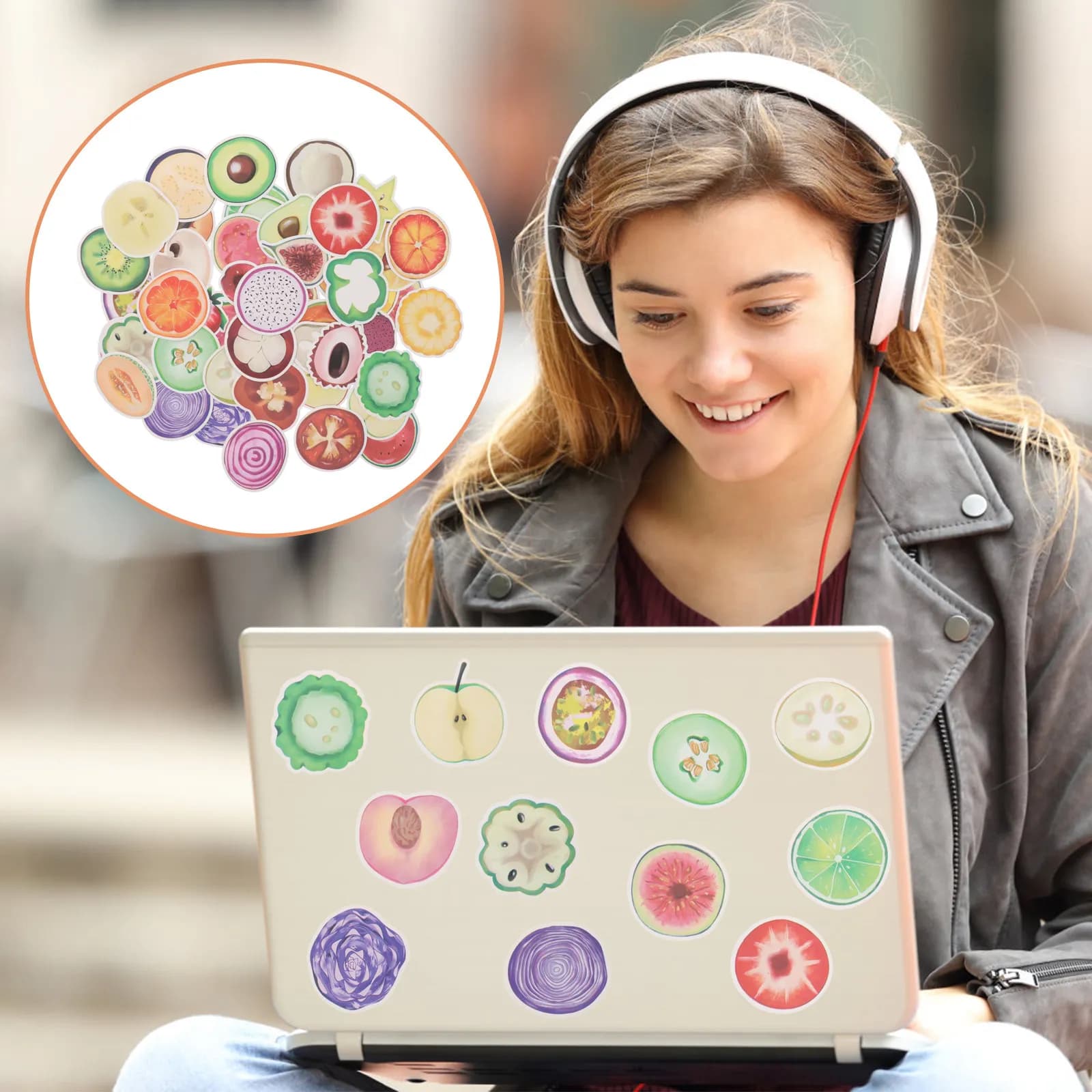 50 Pezzi Adesivi Decorativi in PVC a Tema Frutta per Laptop, Borracce, Custodie per Telefoni, Scrapbook, Quaderni, Valigie, Auto, Bici, Tazze