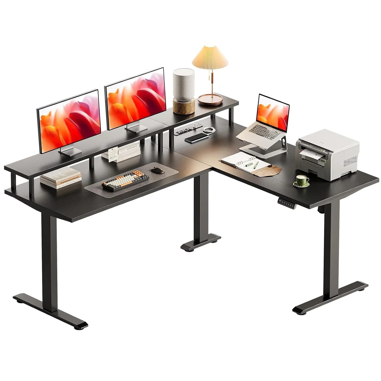 59 Inch Height Adjustable Electric L Shaped Corner Standing Desk With Monitor Stand & Power Outlets Large Workspace, Custom