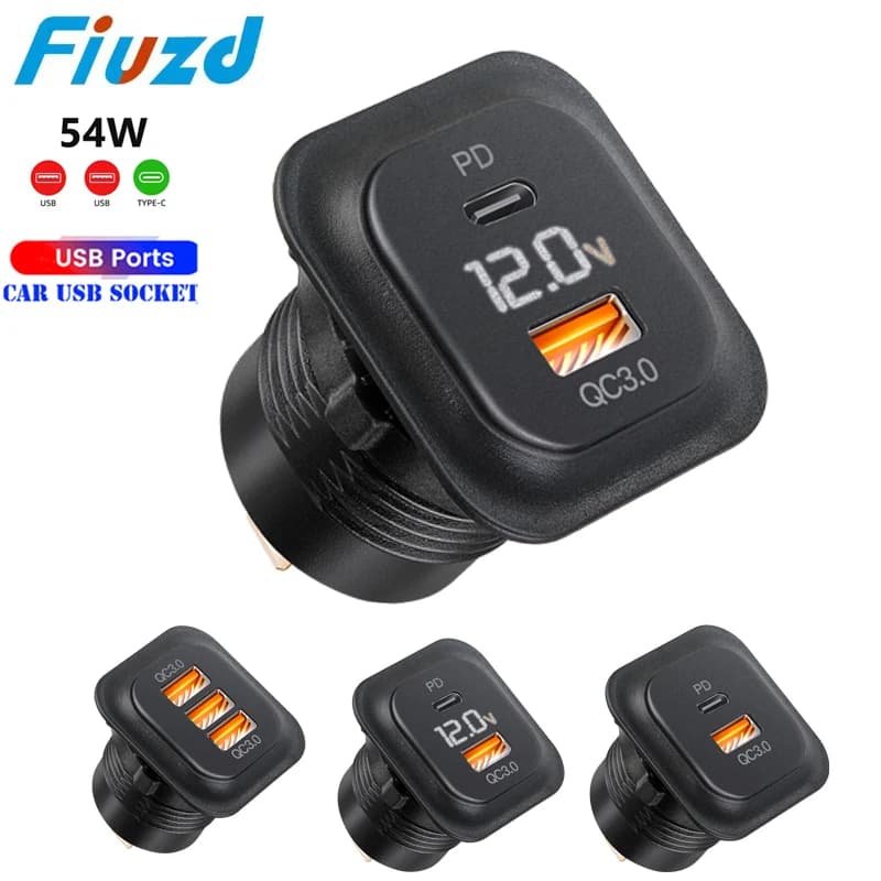 12V/24V USB charger socket PD Type C quick charger socket and USB port QC3.0 USB socket for marine truck for car boats