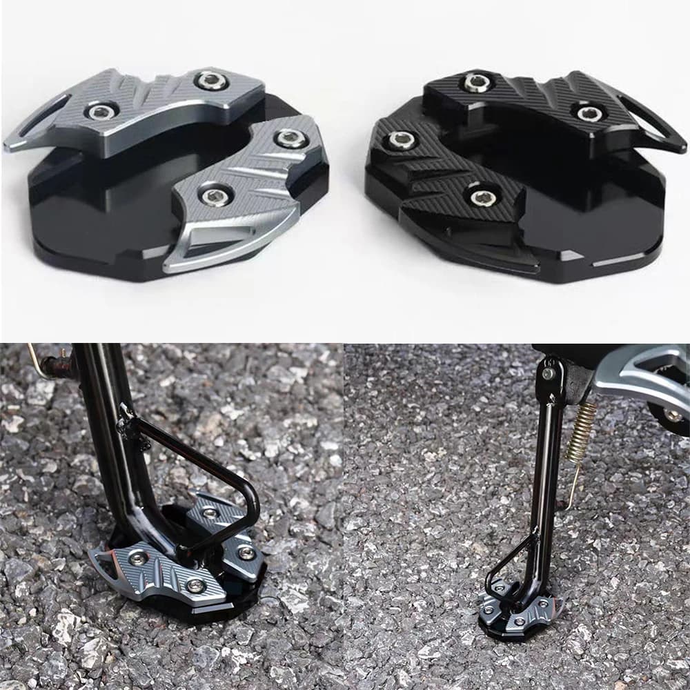 Universal cover for side stand for motorcycle, bat design, aluminum alloy support footrest, non-slip wide base for secure parking