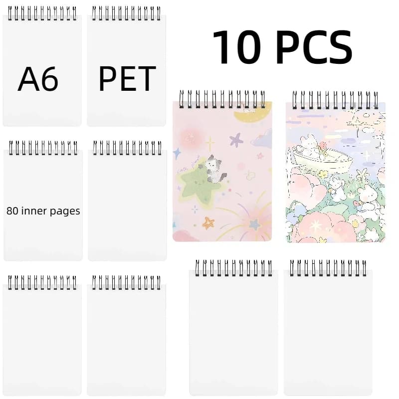 10 PCS A6 Vertical White Paper Thermal Transfer Coil Notebook, Sublimation Blank Journal, PET Plastic DIY Double-Sided Printing