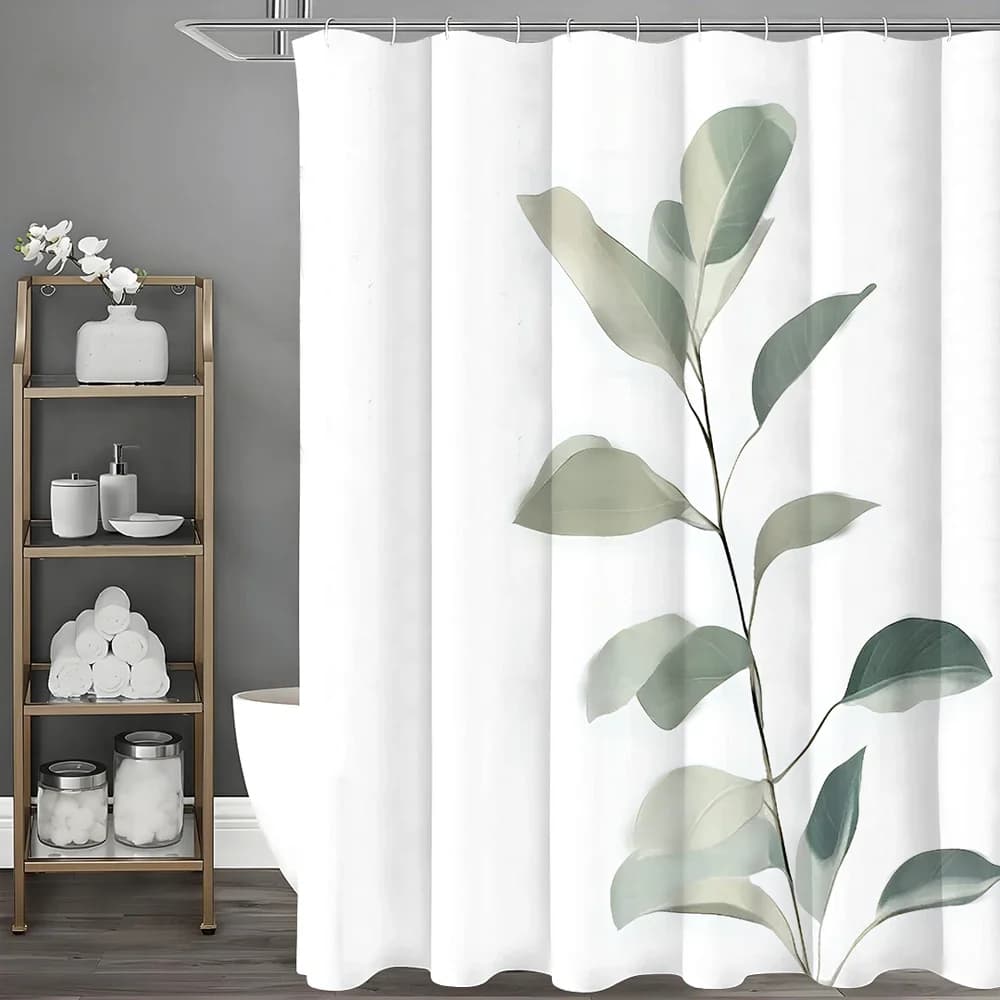 Tenda da doccia con foglie di eucalipto, tenda da doccia decorativa per il bagno, tenda da doccia impermeabile con ganci