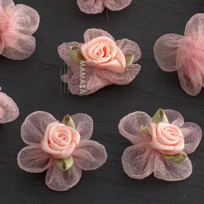 10 Pezzi di Toppe Ricamate da Cucire per Riparazione Jeans, Applicazioni Scintillanti Fai-da-Te, Patch 3D con Fiori di Rosa in Tulle Rosa