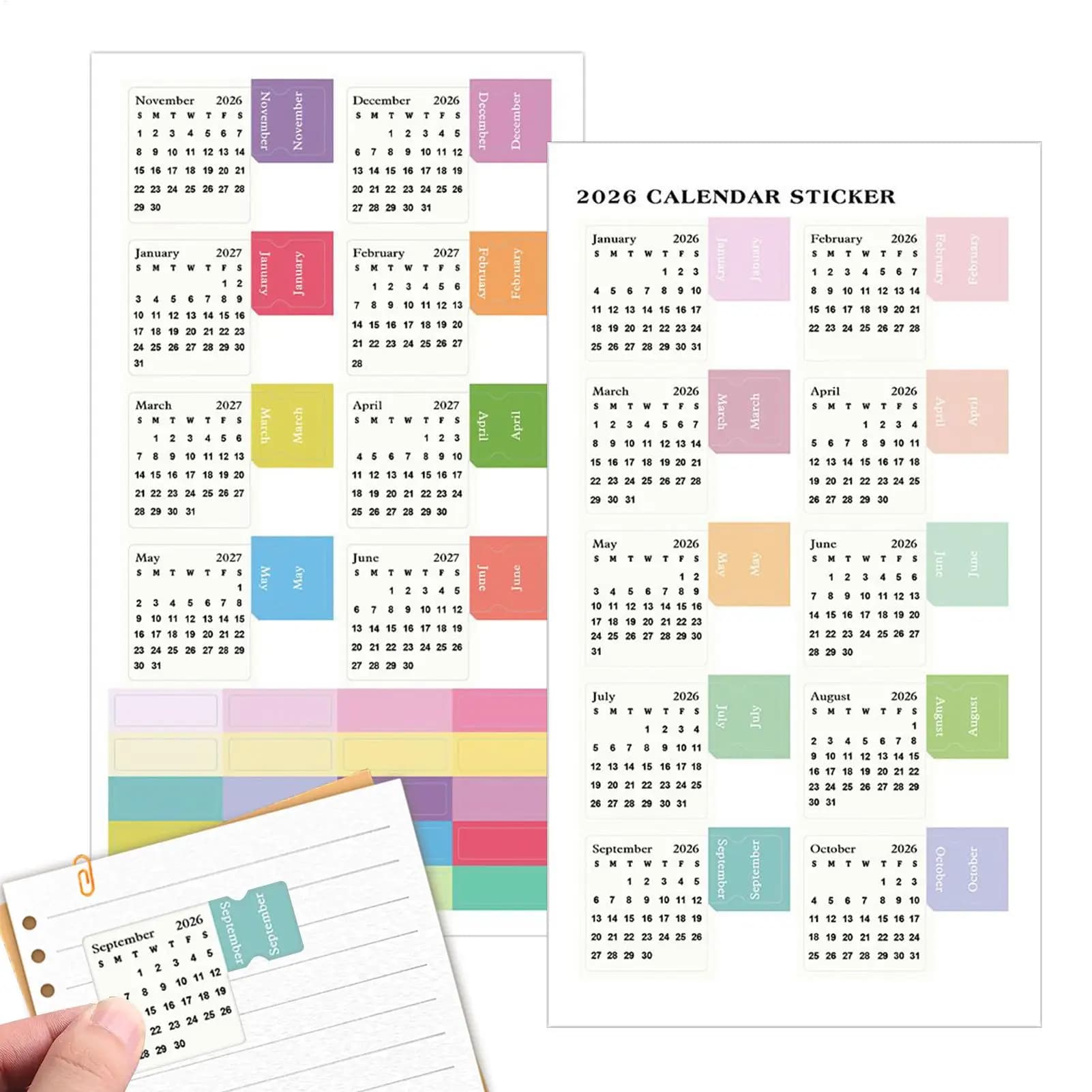 2 Pezzi 2026 Etichette Colorate Adesive per Calendario e Planner, Fai da Te, per Scrapbook, Forniture per Scuola, Ufficio, Diario e Quaderno