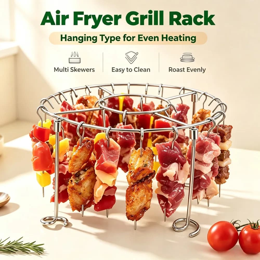 Air Fryer Grill Rack 304 Stainless Steel Vertical Kebab Skewer Set 24PCS BBQ Accessories for 3-6QT Air Fryer Cooking Tool