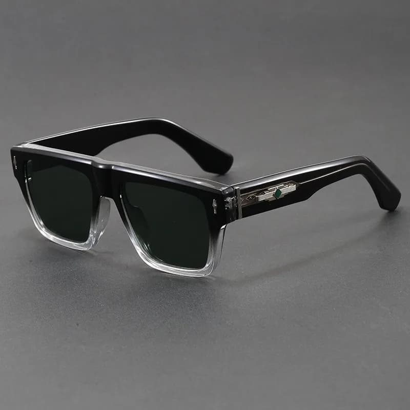 COJOS Thick Flat Top Square Sunglasses Men Metal Green Diamond Temple UV400 Driving Shades With Glasses Case