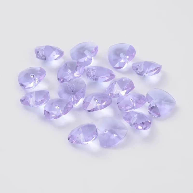 20pc Romantic Valentines Ideas Glass Charms Faceted Heart Charm Lilac 10x10x5mm Hole: 1mm