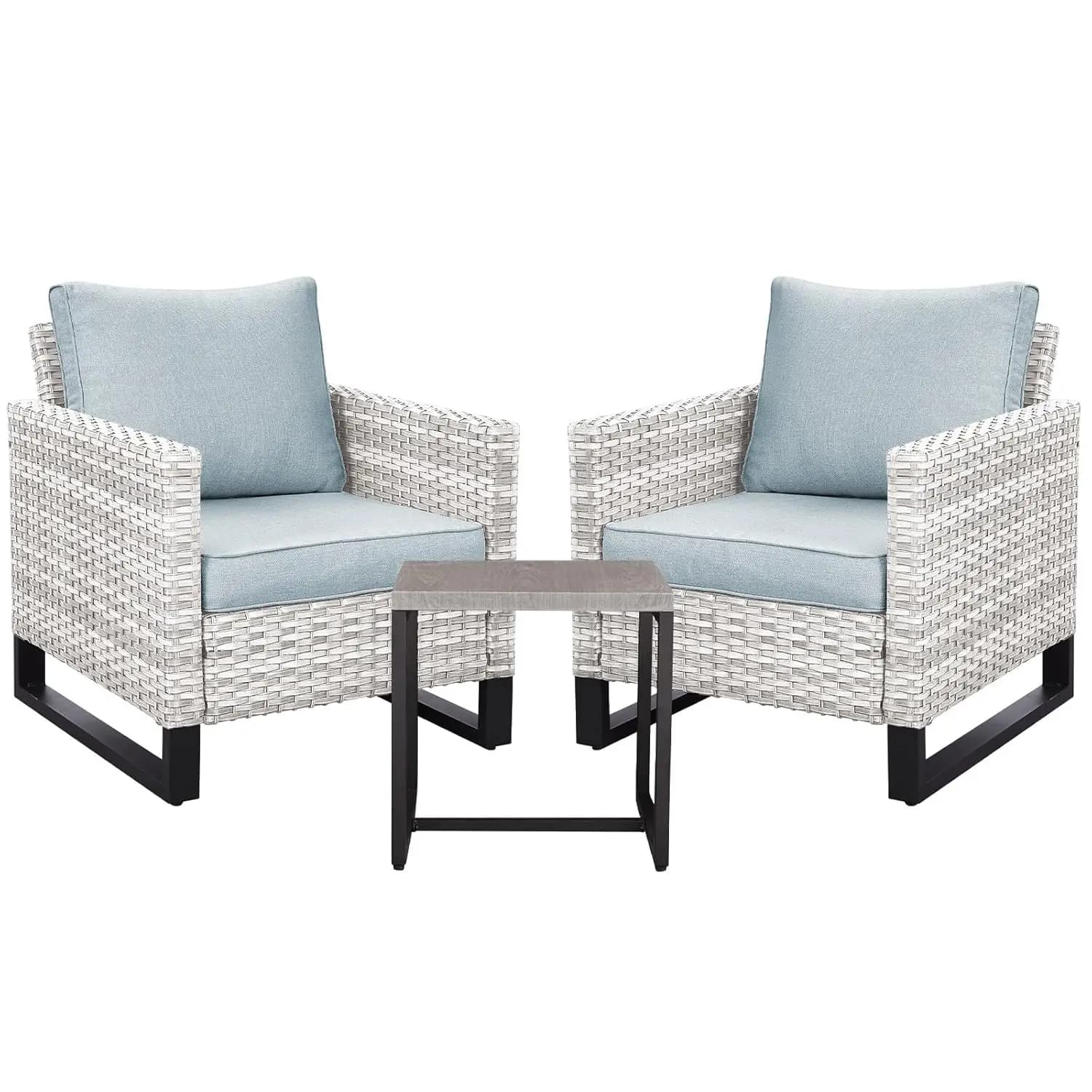 #3pc Rattan Bistro Chair Set Waterproof Wicker Cushions Metal Frame Porch Deck Backyard Customized