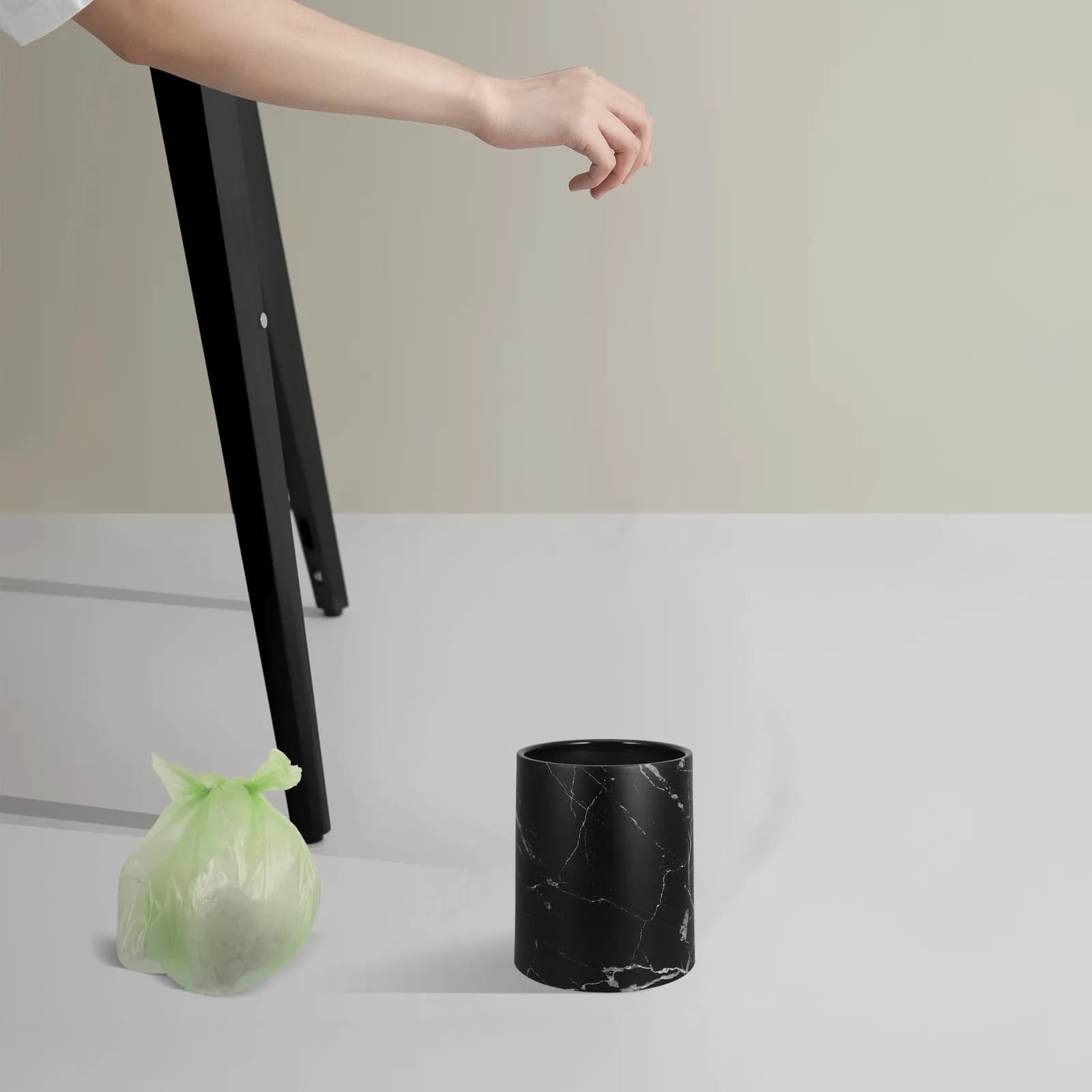 Cestino per Rifiuti Effetto Marmo a Doppio Strato, Contenitore per Spazzatura in Plastica con Ampia Apertura per Casa e Ufficio