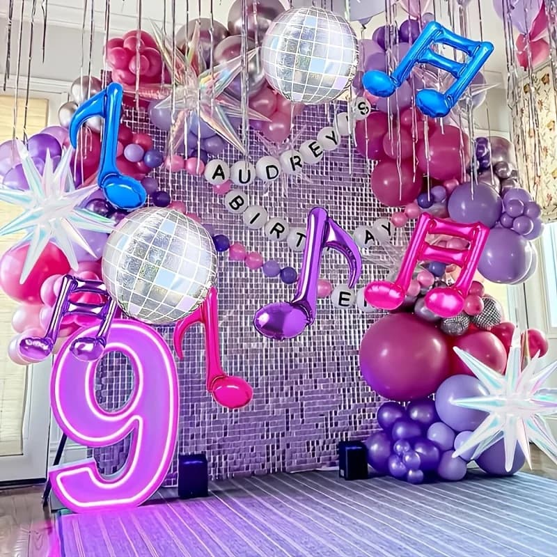 11 palloncini rosa e viola a forma di palla da discoteca, adatti per feste di fan, karaoke, compleanni K-pop, decorazioni rock pop.