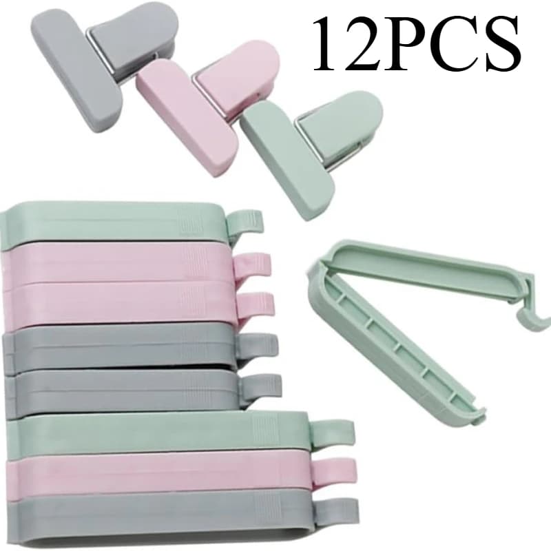 12 Pieces Plastic Sealing Clips Assorted Colors for Food Preservation, Sealing Snacks & Potatoes, Anti-Umidity and Kitchen Bags