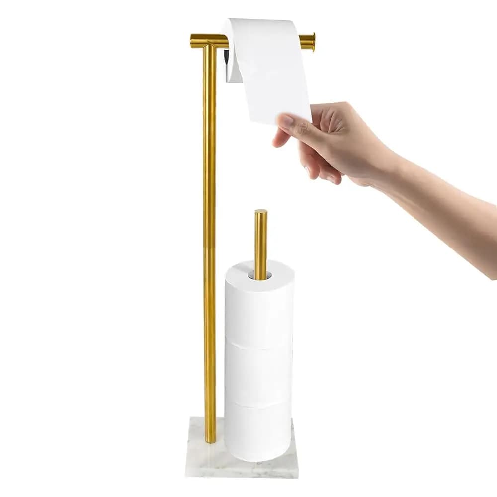 Spedizione Gratuita - Portarotolo da Terra per Carta Igienica con Base in Marmo Naturale Pesante, Portarotolo da Bagno Autoportante con